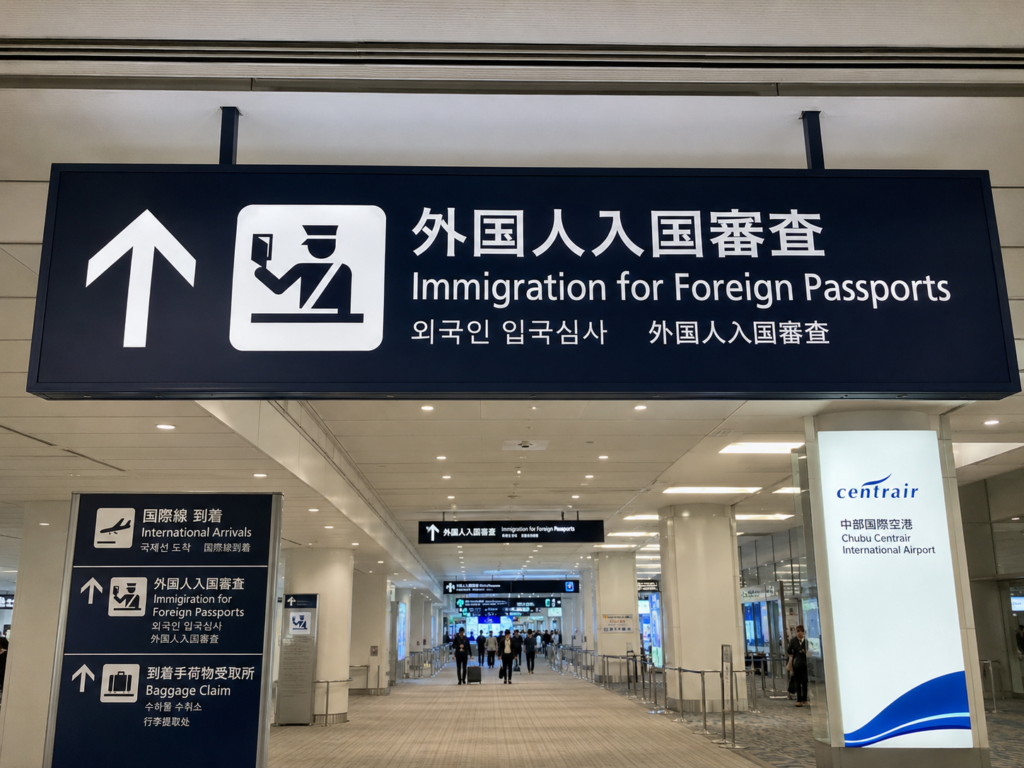 나고야 공항 입국 절차 순서 및 입국 시 유의사항 알아보기 4 센트레아 외국인 입국심사 안내 표지판
