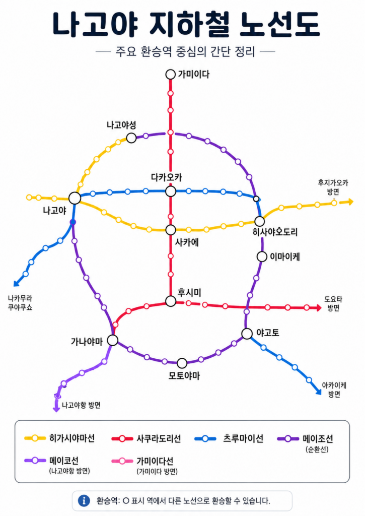 나고야 지하철 노선 이해하고 처음 타도 헤매지 않는 7단계 2 나고야 지하철 노선 전체가 보이는 공식 노선도